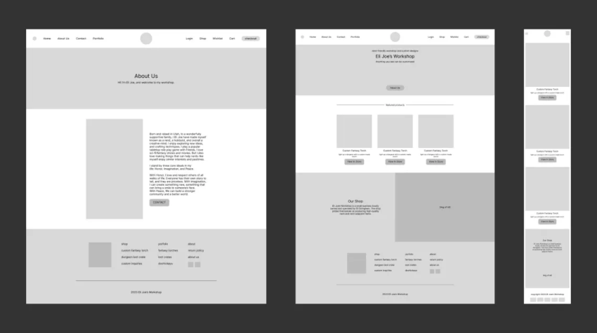 Eli Joe's Workshop Wireframes